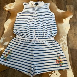 Polo Ralph Lauren Girls Striped Mesh Romper L 12-14 G